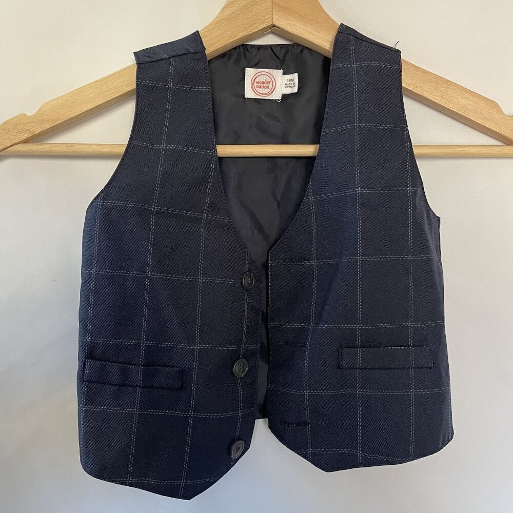 Wonder Nation cute navy blue checkered toddler 18M vest formal wear suit‎ top